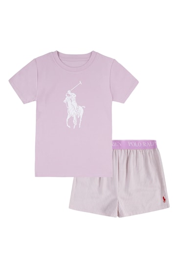 Polo Ralph Lauren Pink And White Pony Logo T-Shirt And Shorts Pyjamas