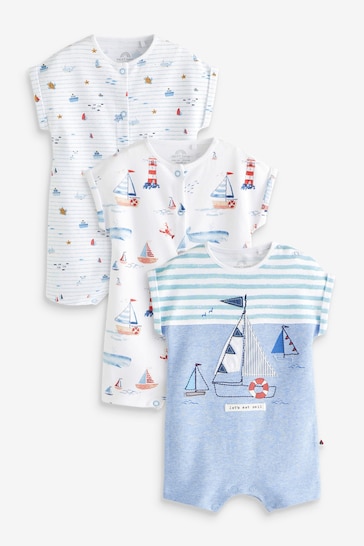 Blue/White Boat Baby Rompers 3 Pack
