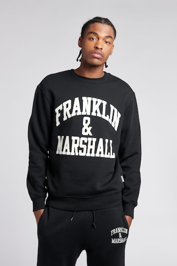 Franklin & Marshall Mens Black Arch Letter BB Crew Neck Sweatshirt