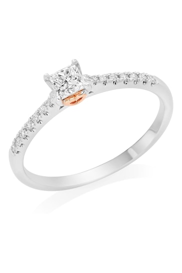 Beaverbrooks 18CT White Gold and Rose Gold Diamond Princess Ring