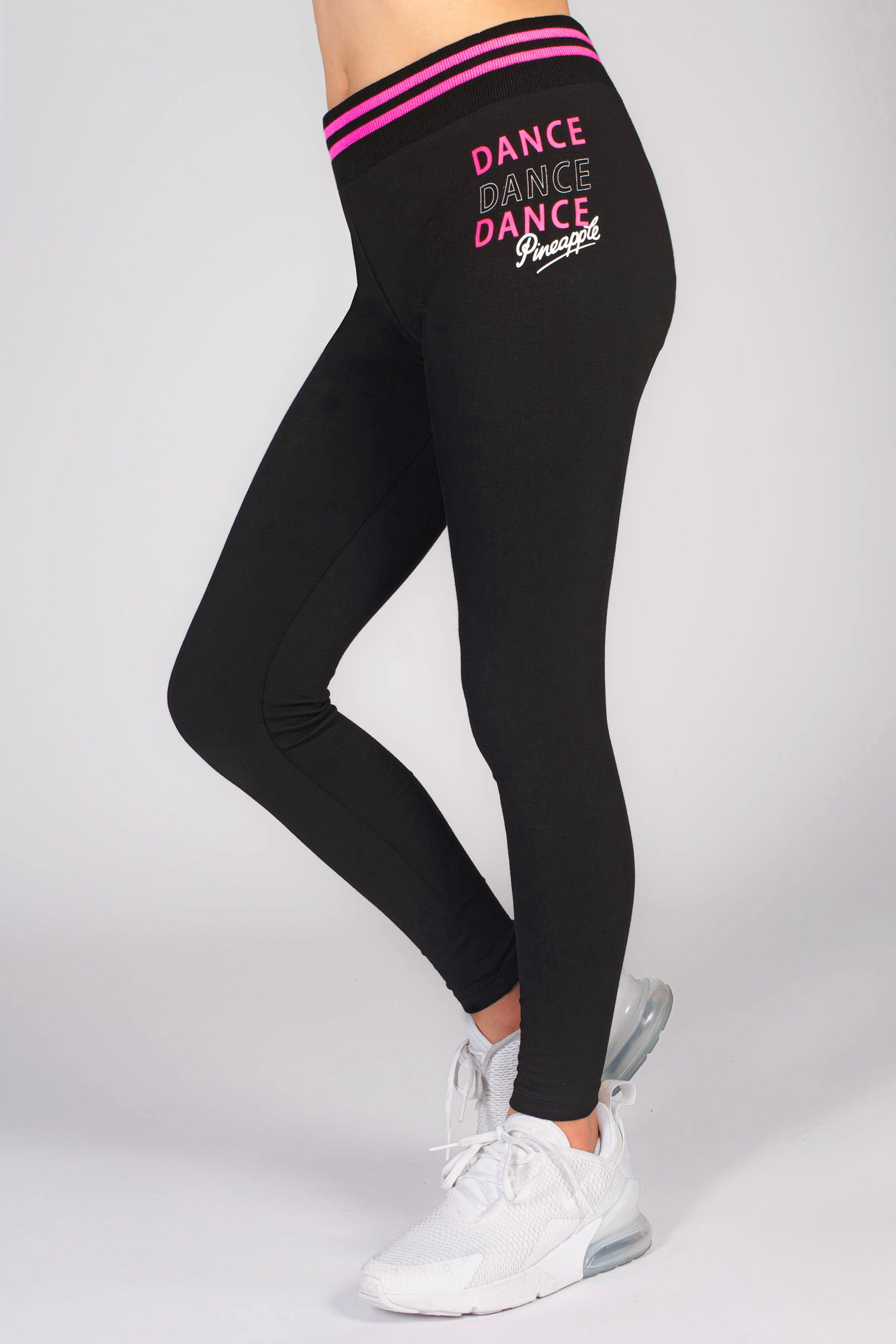 Buy Pineapple Girls Stripe Rib Band Black Leggings from the Next