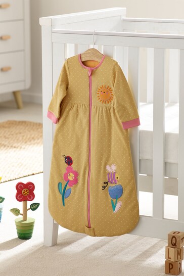 Ochre Yellow Floral Baby 100% Cotton Long Sleeve 2.5 Tog Sleep Bag