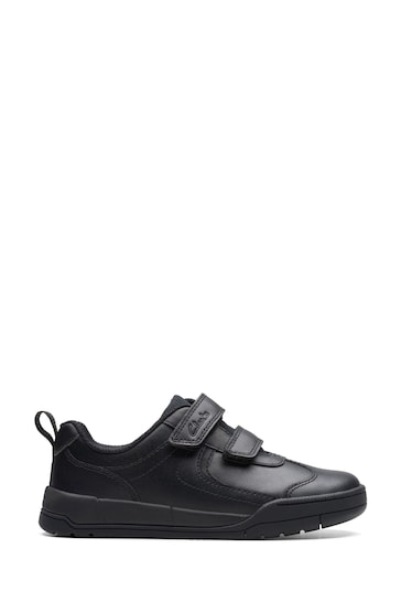 Clarks Black Multi Fit Leather Kick Pace Kids Shoes