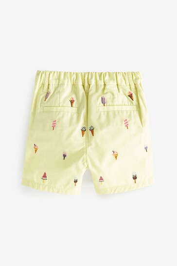 Lemon Yellow Ice Cream Embroidered Chino Shorts Fred (3mths-7yrs)