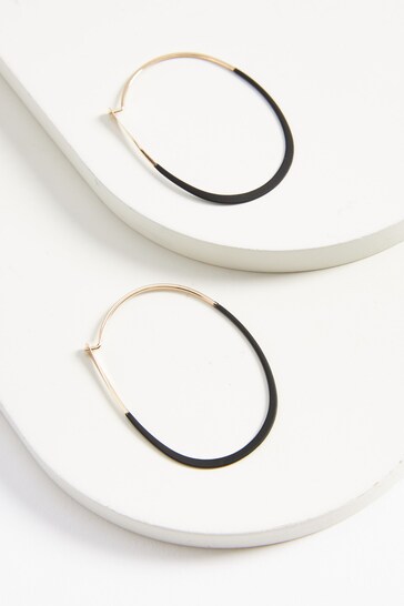 Black Recycled Metal Oval Colour Coated Hoop Earrings