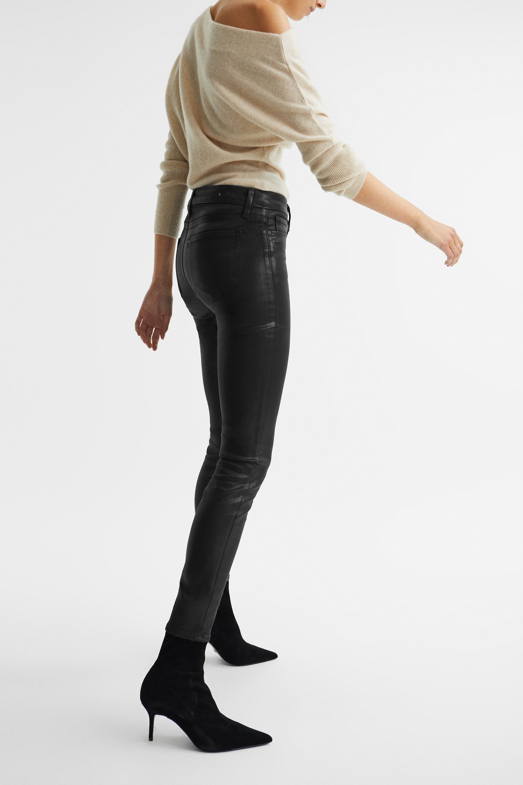 Reiss Black Hoxton PAIGE Coated Skinny Jeans
