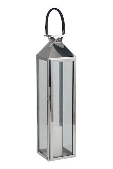 Pacific Silver/White Shiny Nickel Stainless Steel Medium Glass Square Lantern