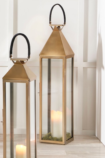 Pacific Matt Gold Stainless Steel And Glass Large Square Lantern