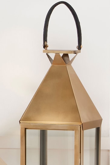 Pacific Matt Gold Stainless Steel And Glass Large Square Lantern
