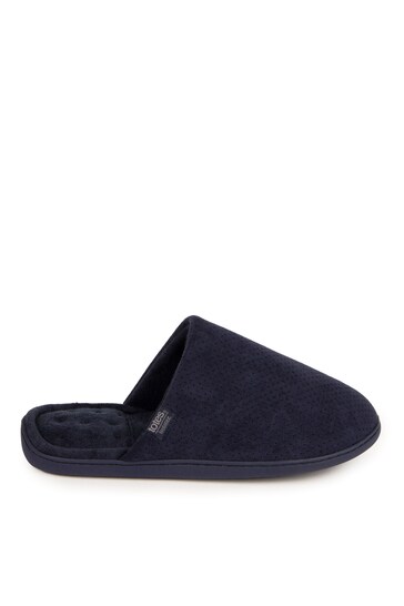 Totes Blue Isotoner Mens Perforated Suedette Mule Slipper