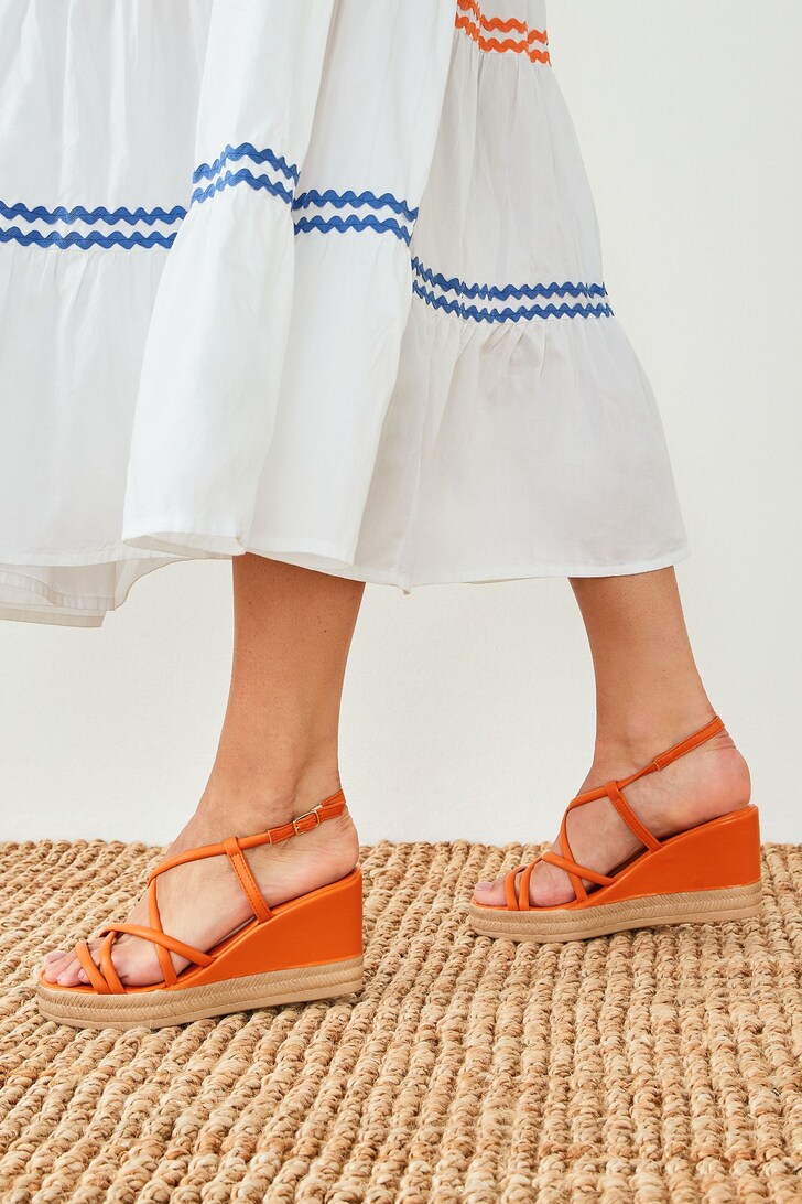 Forever Comfort Leather Asymmetric Strappy Wedges Next