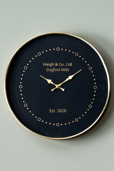 Pacific Black Wall Clock With Antique Brass Frame