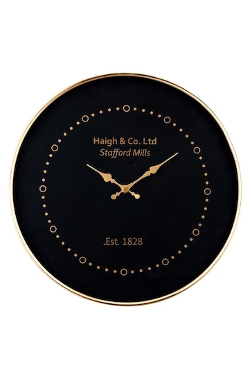 Pacific Black Wall Clock With Antique Brass Frame