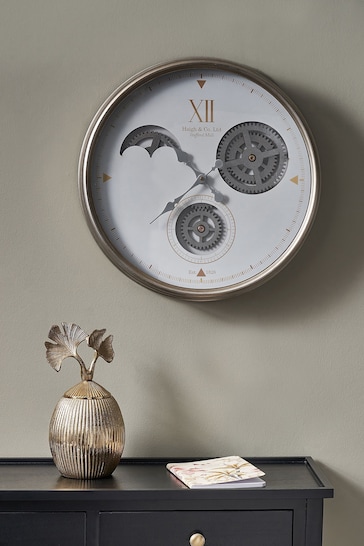 Pacific White/Silver Metal Cogs Wall Clock