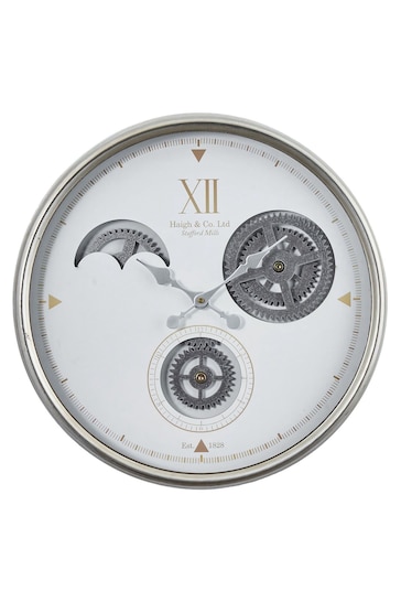 Pacific White/Silver Metal Cogs Wall Clock