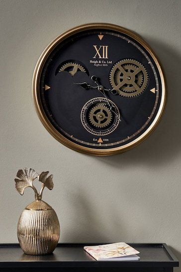 Pacific Black/Champagne Gold Metal Cogs Wall Clock