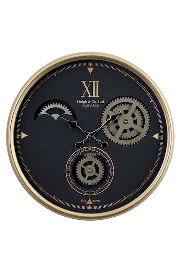Pacific Black/Champagne Gold Metal Cogs Wall Clock