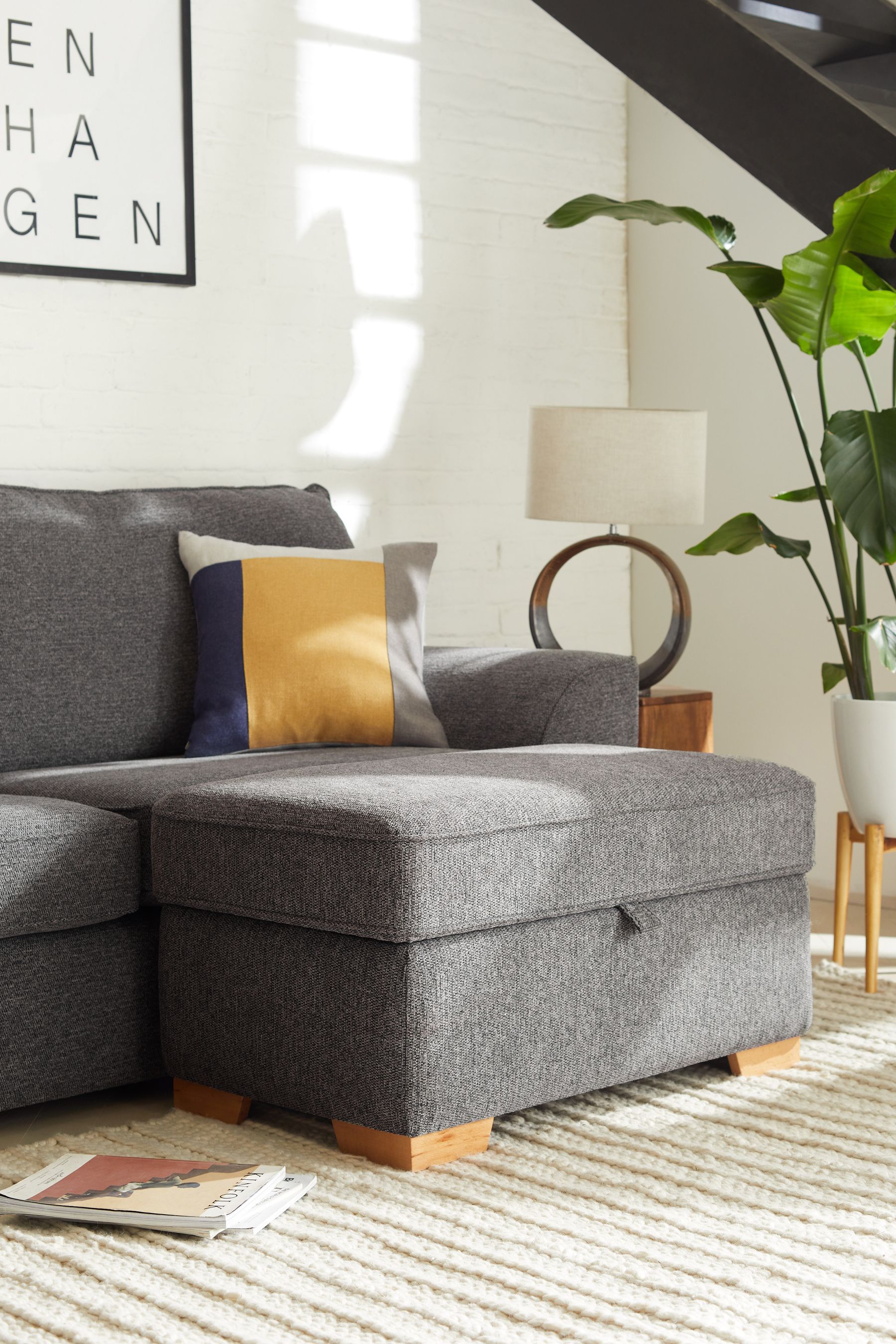 Tweedy Chenille Dark Grey Stamford Sofa Chaise Storage Footstool