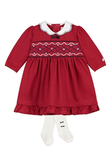 Emile Et Rose Red Embroidered Scallop Dress With Tights