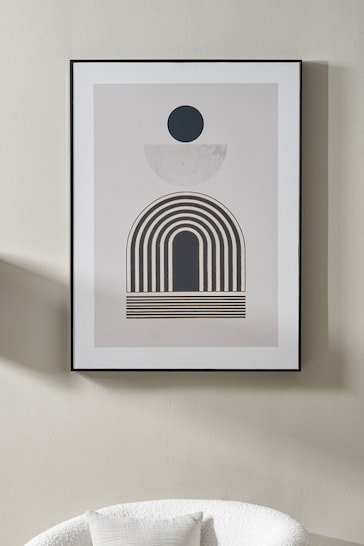 Pacific Black Art Deco Print With Linear Gold Detail