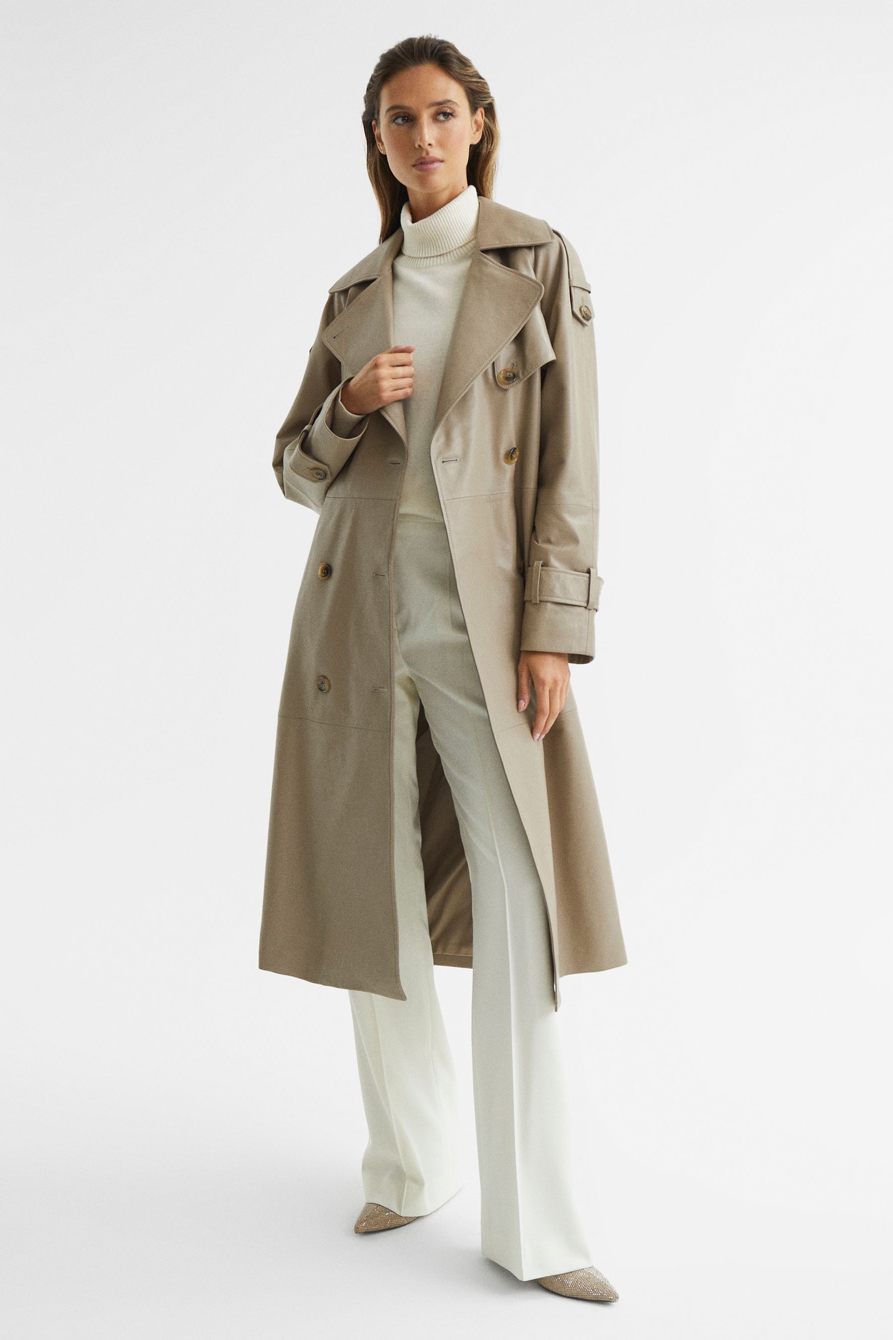 Buy Reiss Taupe Maya Leather Trench Coat from the Next UK online shop