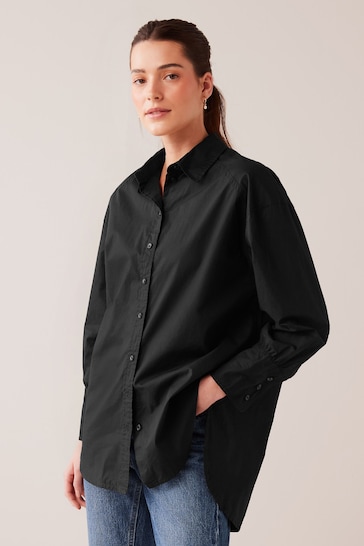 Black Oversized Long Sleeve Cotton Shirt