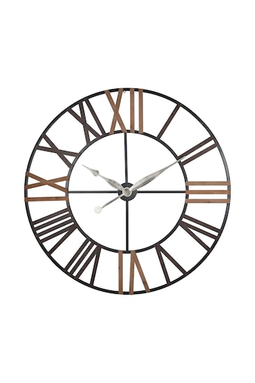 Pacific Grey Antique Metal and Wood Round Wall Clock