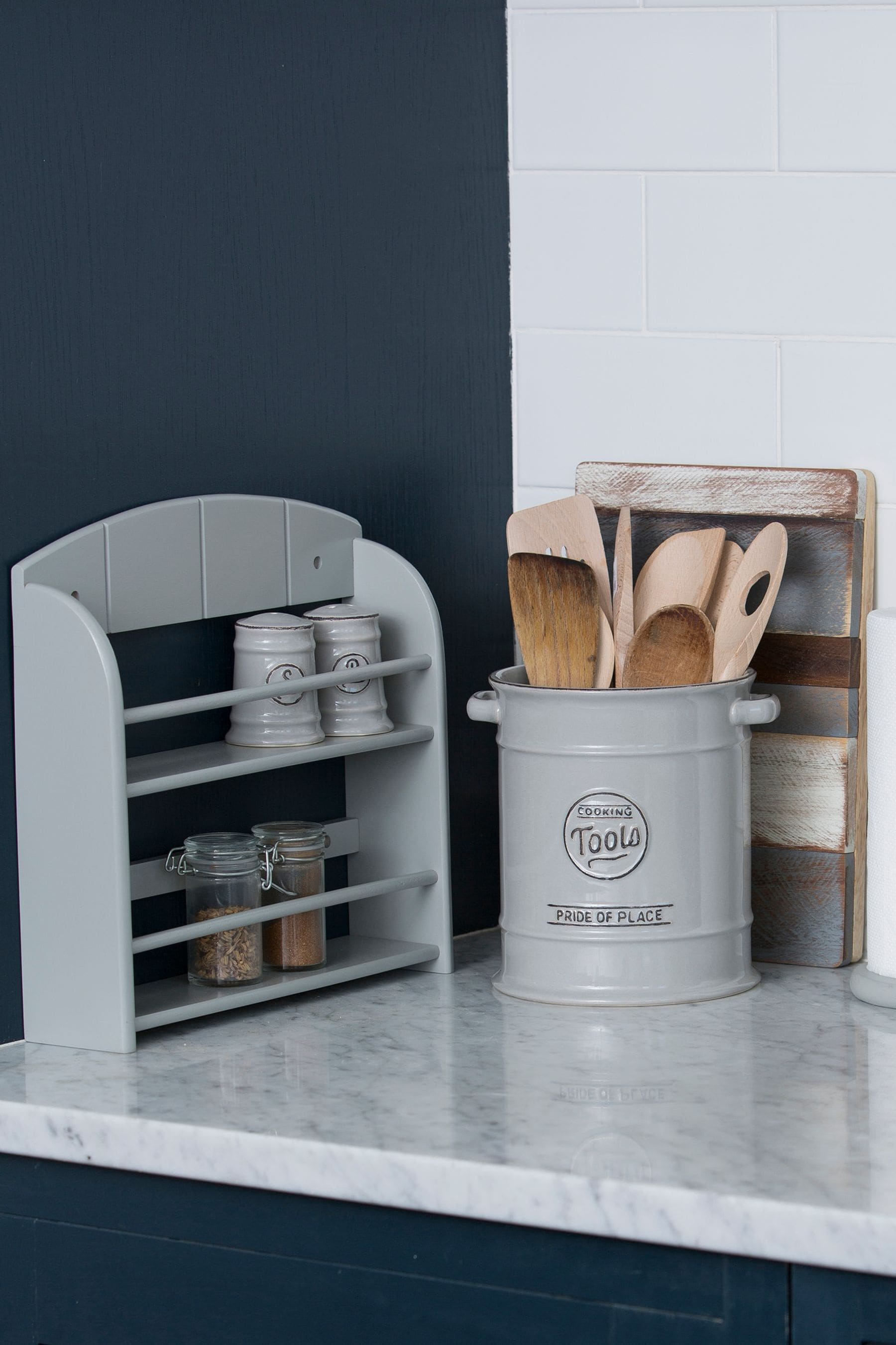 T G Grey Painted Hevea 12 Jar Spice Rack