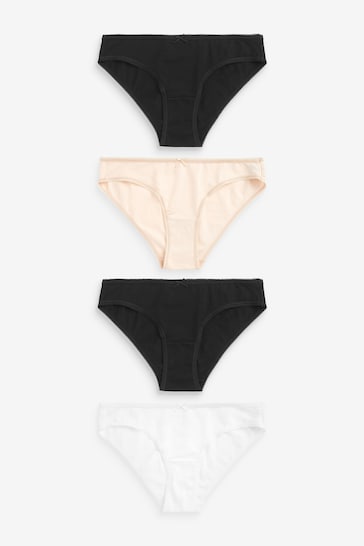 Black/White/Nude Bikini Cotton Rich Knickers 4 Pack