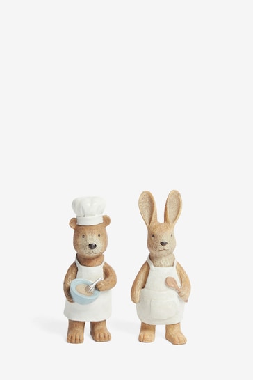 Set of 2 Cooking Chef Bertie Bear and Rosie Rabbit Cooking Ornaments