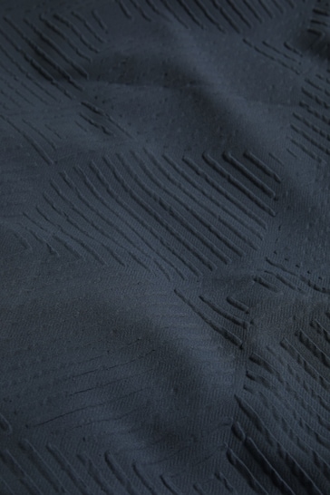 Navy Blue Embossed Geometric Duvet Cover And Pillowcase Set