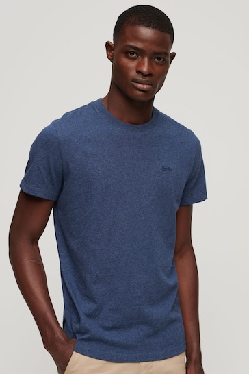Superdry Blue Cotton Micro Embroidered T-Shirt