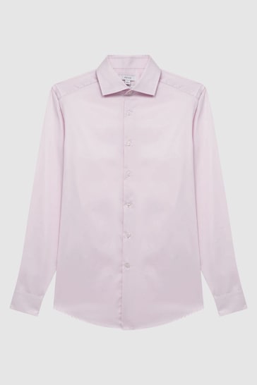 Reiss Pink Remote Cotton Satin Slim Fit Shirt