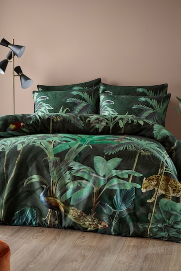 Riva Paoletti Green Siona Tropical Reversible Duvet Cover and Pillowcase Set