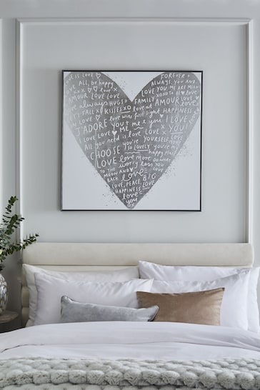 Silver Large Heart Framed Canvas Wall Art
