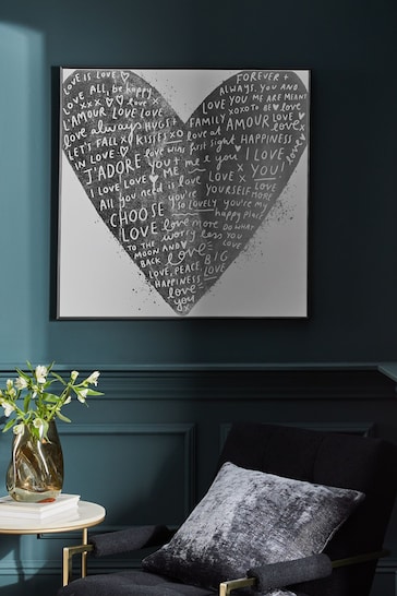 Silver Large Heart Framed Canvas Wall Art