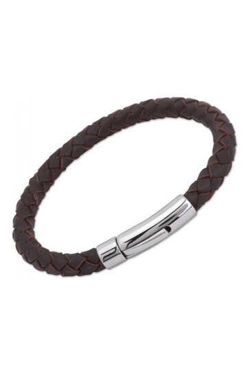Unique & Co Gents Brown Braided Leather Bracelet