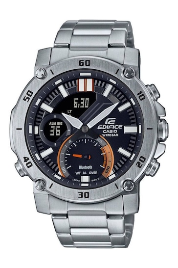 Casio 'Edifice' Silver and Black Stainless Steel Quartz Chronograph Watch