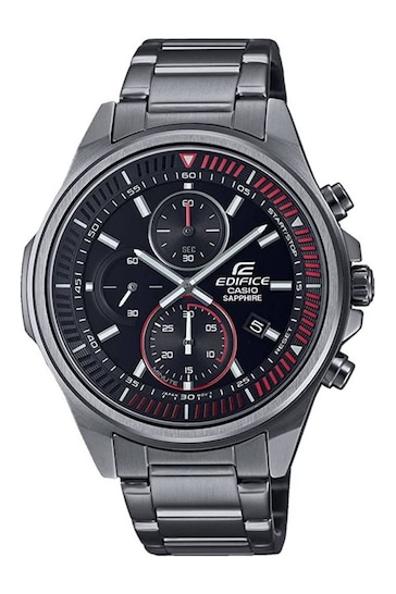 Casio 'Edifice' Black Stainless Steel Quartz Chronograph Watch