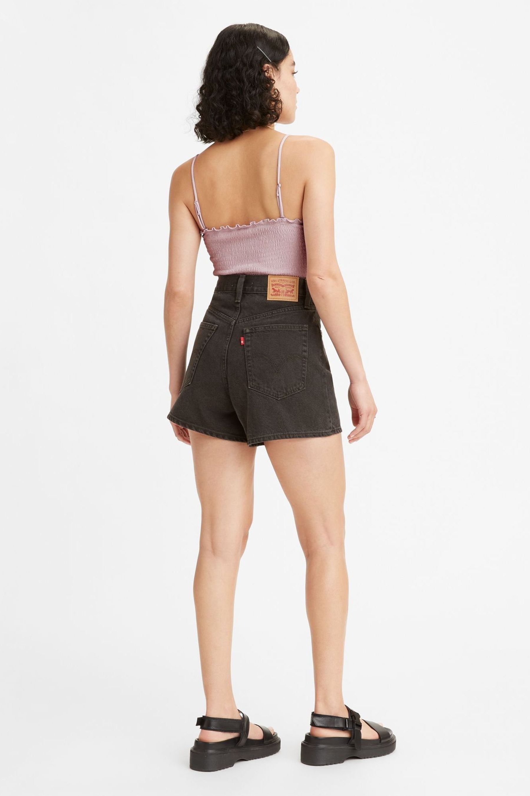 Black high waisted mom shorts top