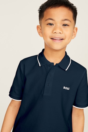 BOSS Navy Short Sleeved Logo Polo Shirt