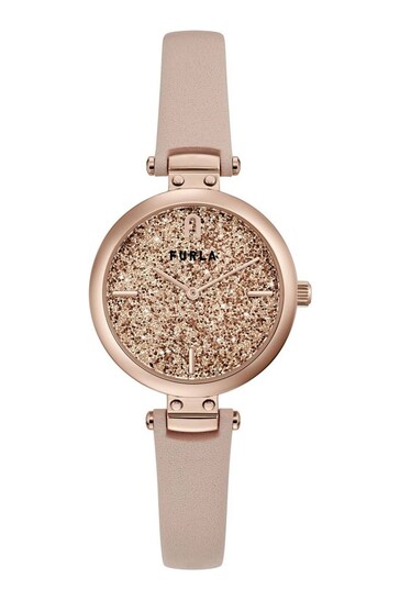 Furla Ladies Pink Glitter Pin Watch