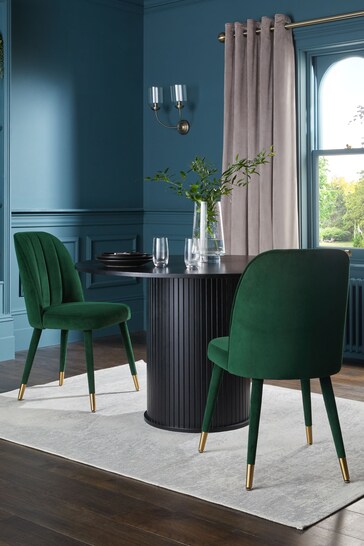 Set of 2 Soft Velvet Emerald Green Harper Upholstered Leg Dining Chairs