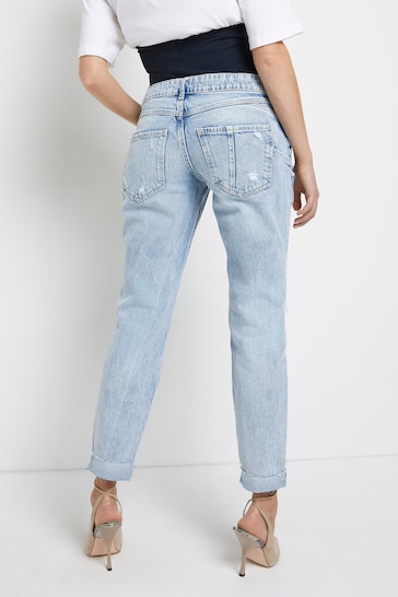 River Island Blue Maternity Mom Ripped Jeans