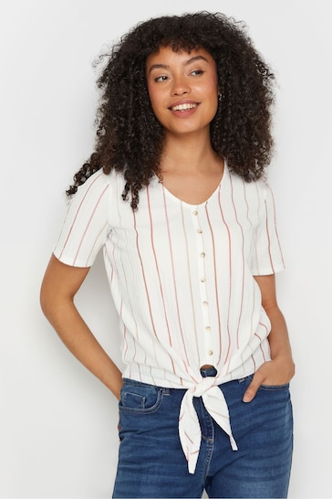 M&Co Cream Stripe Button Tie Front Top