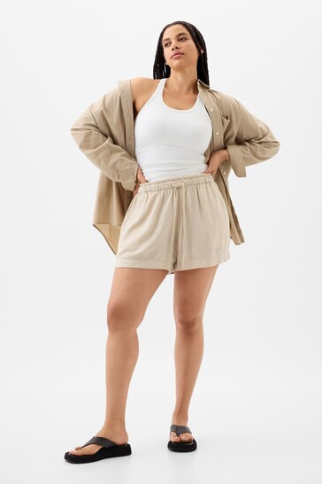 Gap Beige Linen Blend Pull On Shorts