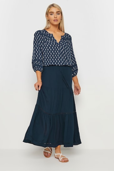 M&Co Blue Navy Blue Tiered Maxi Skirt