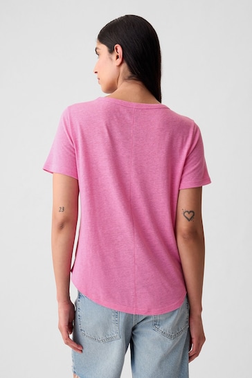 Gap Purple Linen Blend Short Sleeve Scoop Neck T-Shirt