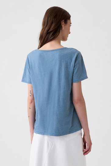 Gap Blue Cotton Vintage Short Sleeve V Neck T-Shirt