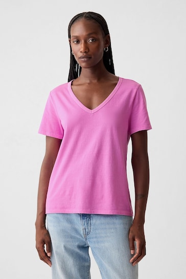Gap Purple Organic Cotton Vintage Short Sleeve V Neck T-Shirt